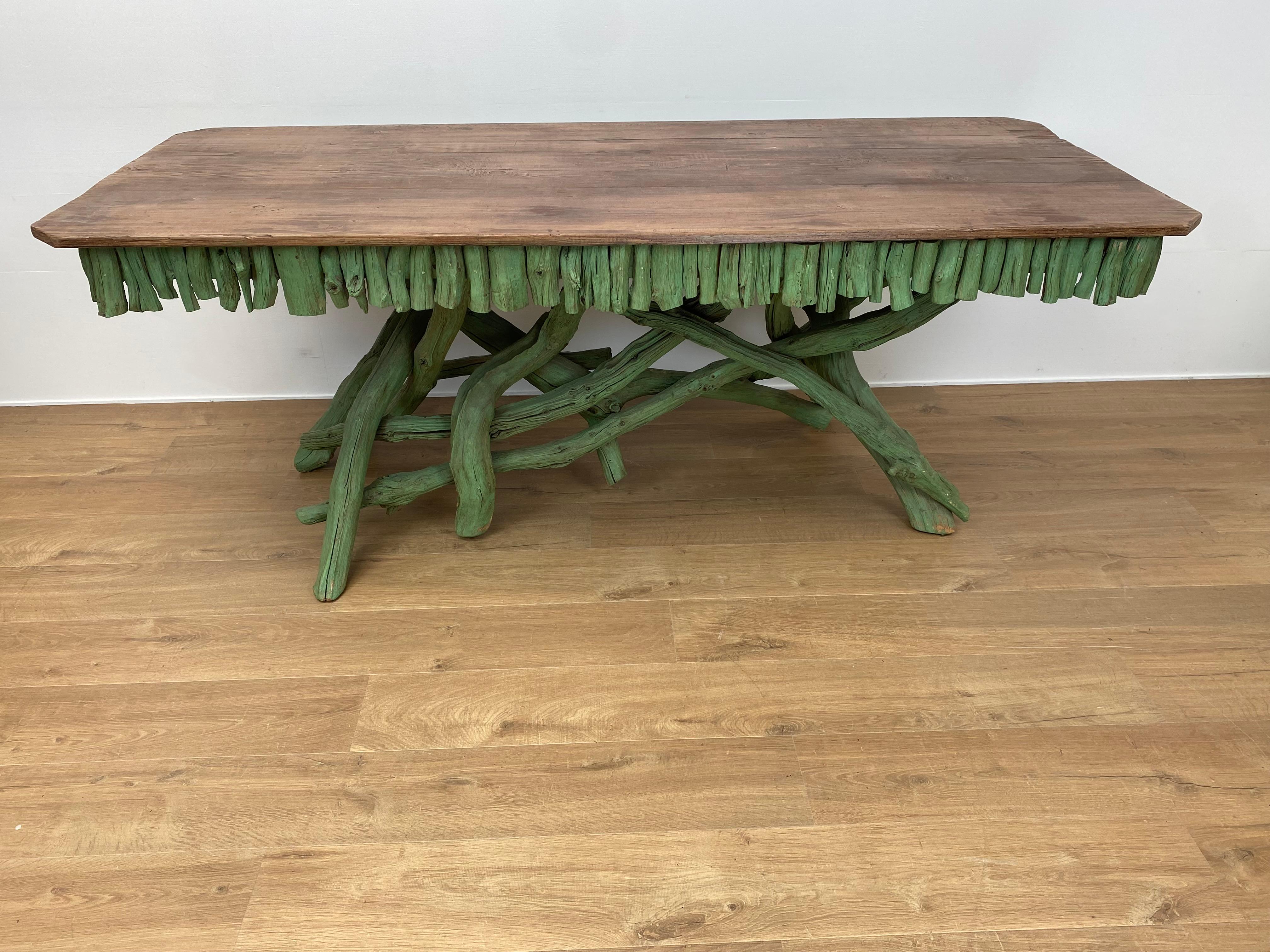 Elegant Vintage Wooden Branch Tables in a  Vivid Green Color For Sale 6