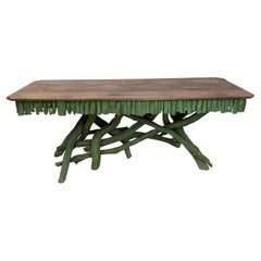 Elegant Vintage Wooden Branch Tables in a  Vivid Green Color