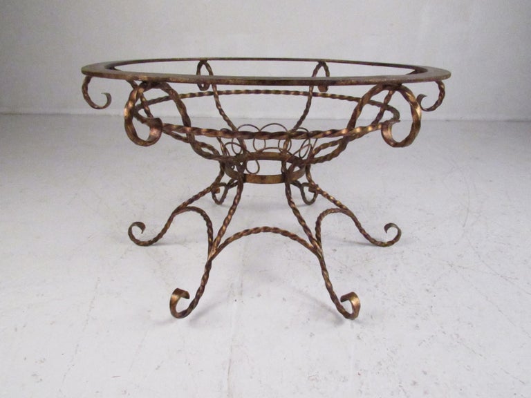 Elegant Vintage Wrought Iron Coffee Table with a Glass Top For Sale at