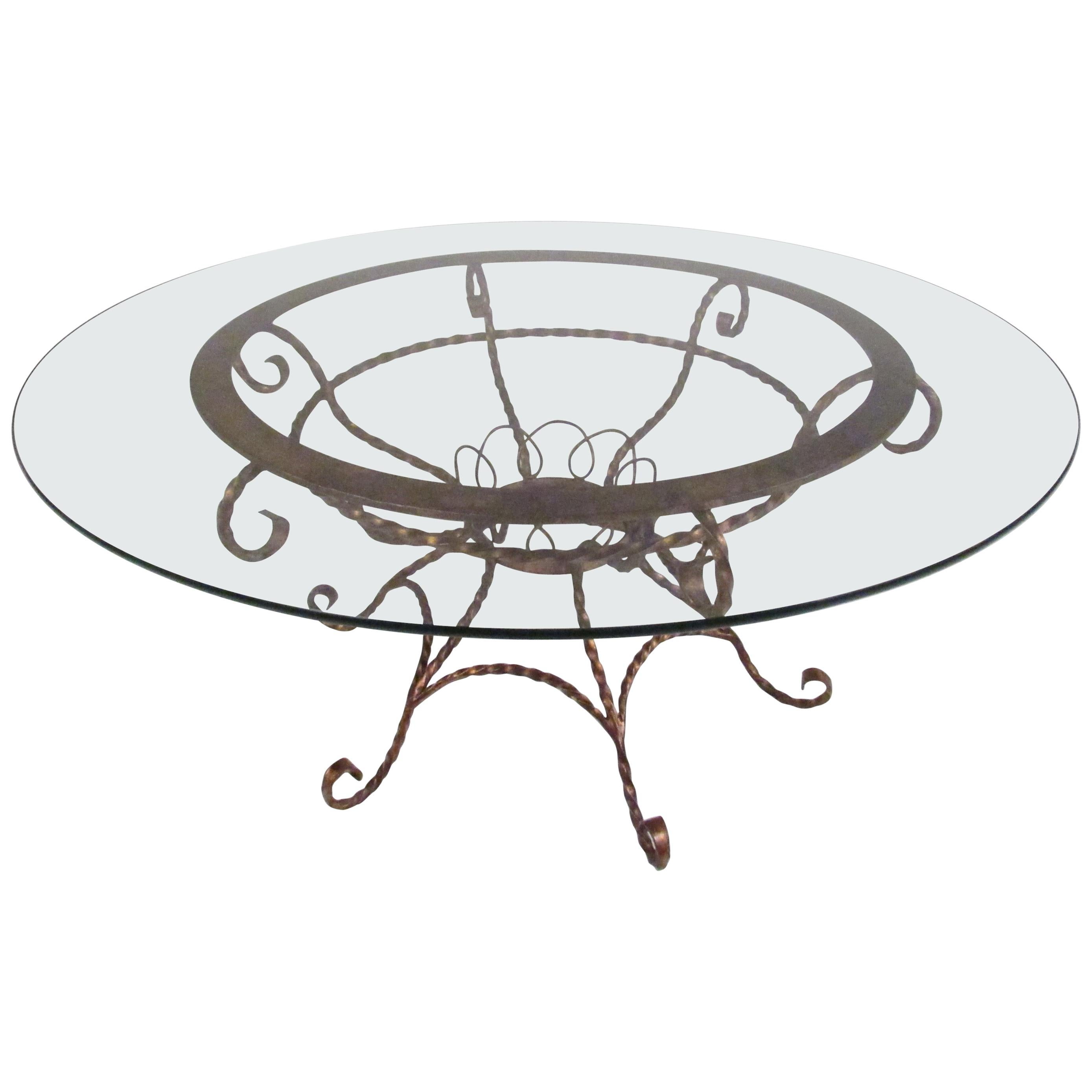Elegant Vintage Wrought Iron Coffee Table with a Glass Top