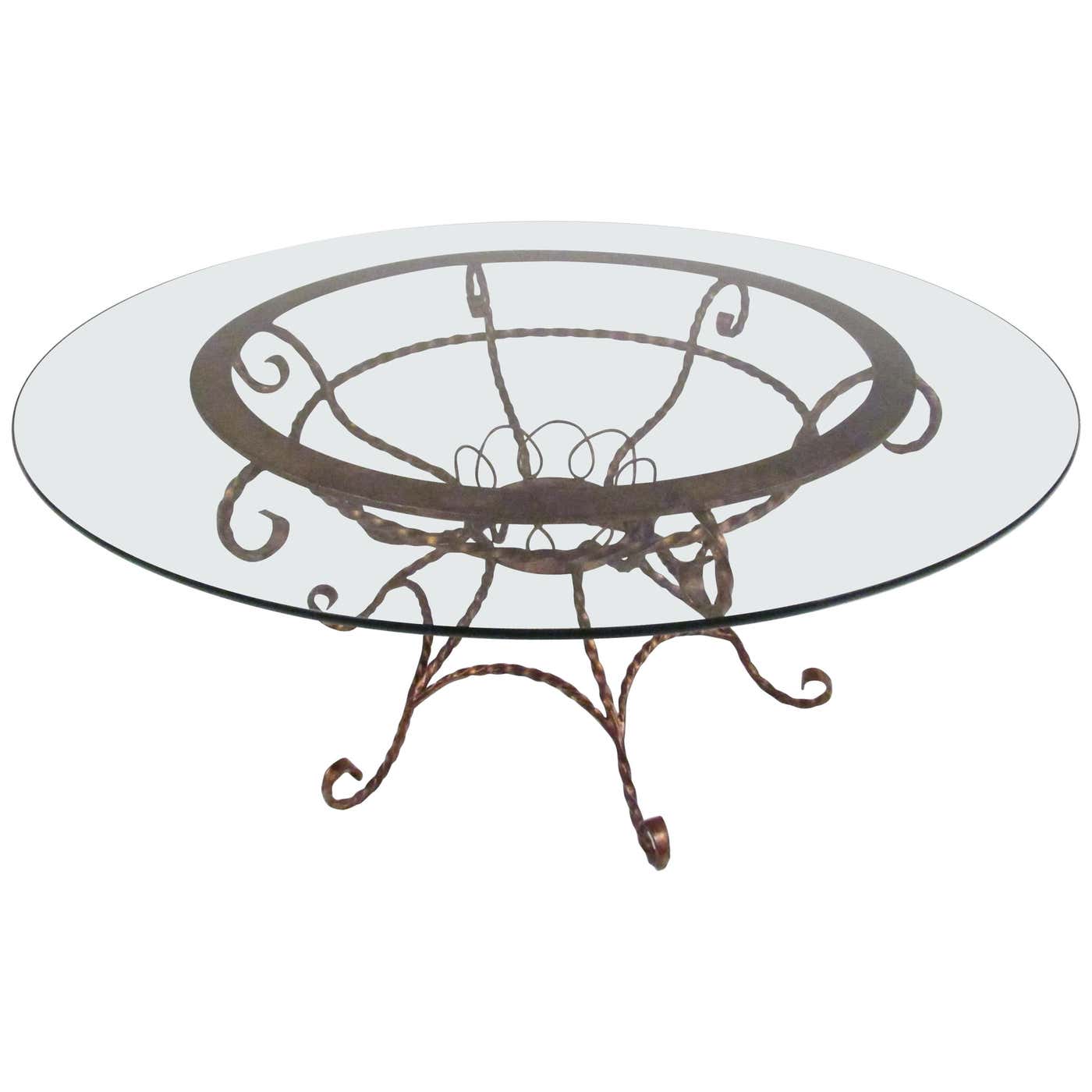Wrought Tea Table Elegant Vintage Wrought Iron Coffee Table with a Glass Top For Sale at ...