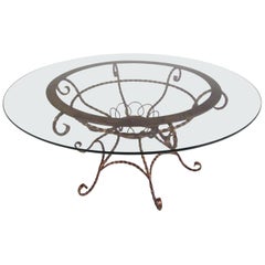 Elegant Vintage Wrought Iron Coffee Table with a Glass Top