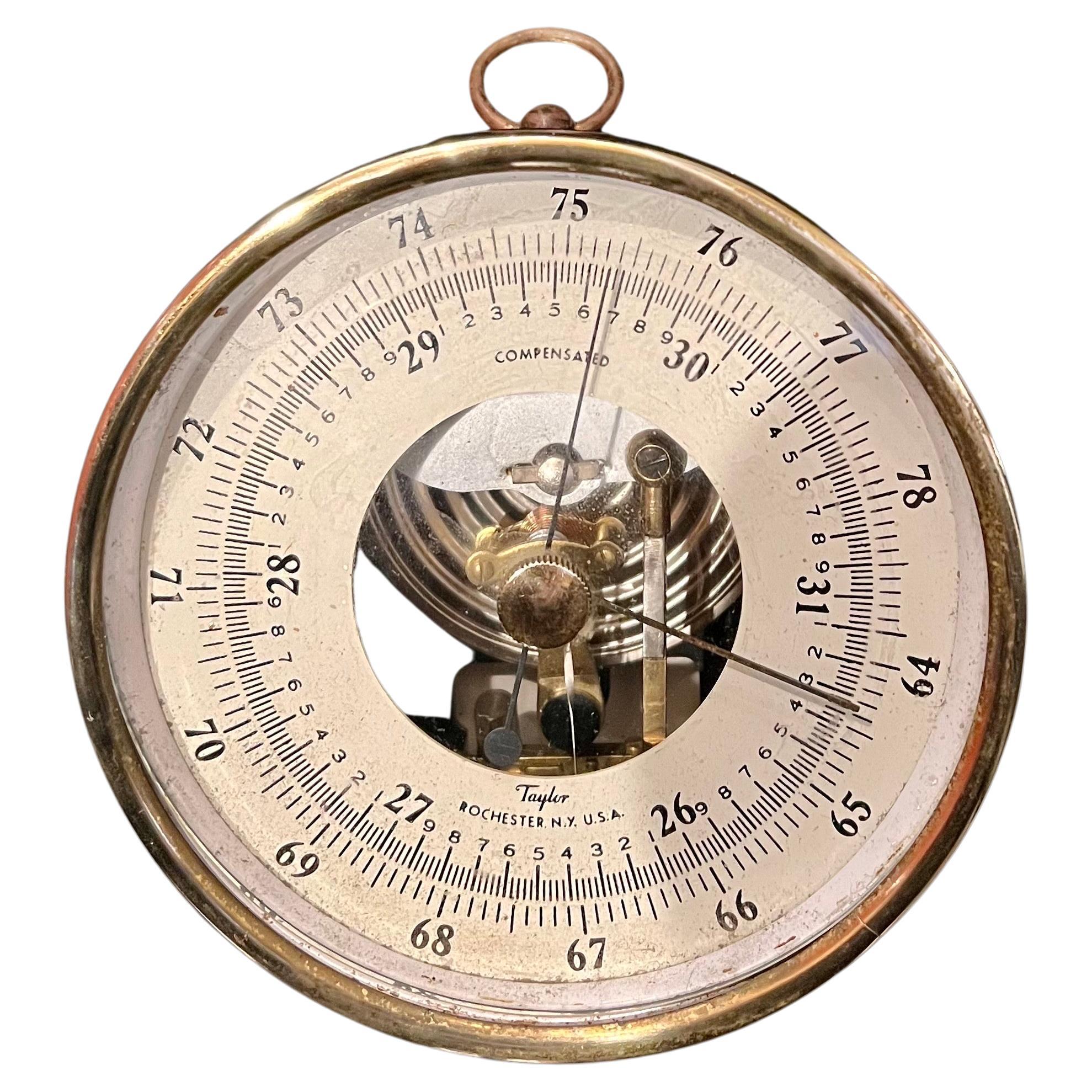 Elegant Wall Barometer in Brass & Glass by Taylor For Sale
