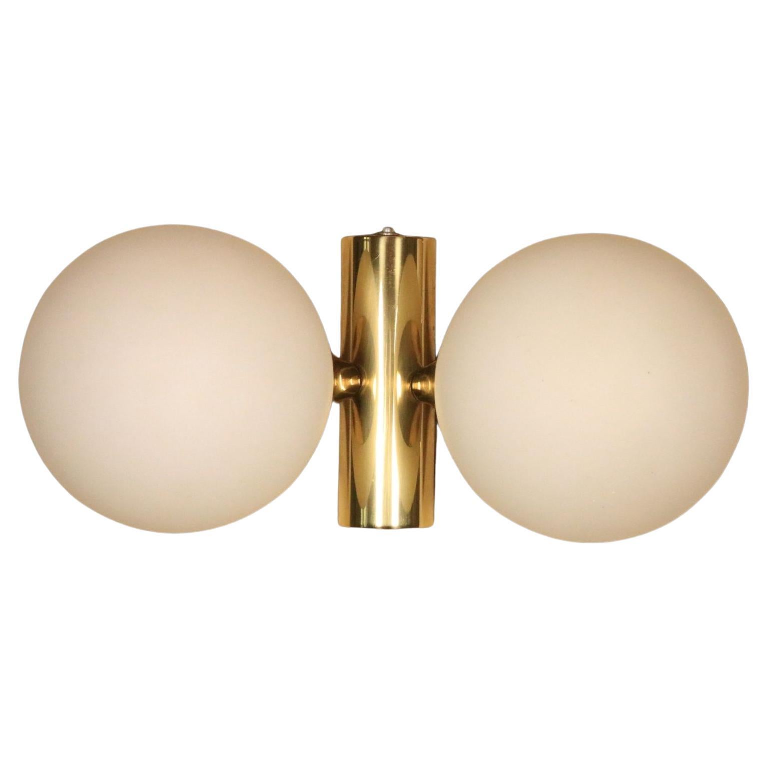 Elegant Wall Light, Brass / Opaque Glass Balls, Kaiser Leuchten, 1970s For Sale