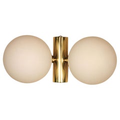 Vintage Elegant Wall Light, Brass / Opaque Glass Balls, Kaiser Leuchten, 1970s