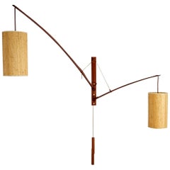 Elegant Wall Light by Rupprecht Skrip for Skrip Leuchten, Teak and Straw, 1950s