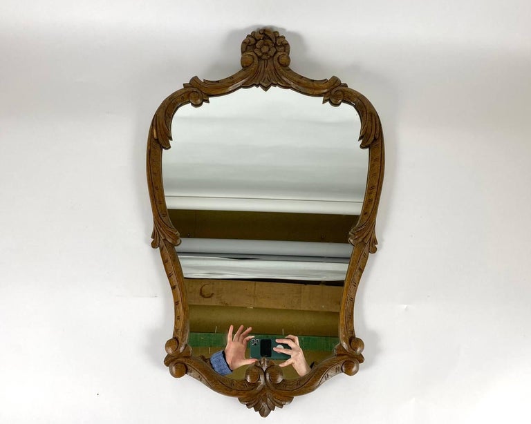 Elegant Wall Mirror in Hand Carved Solid Hardwood Frame Vintage