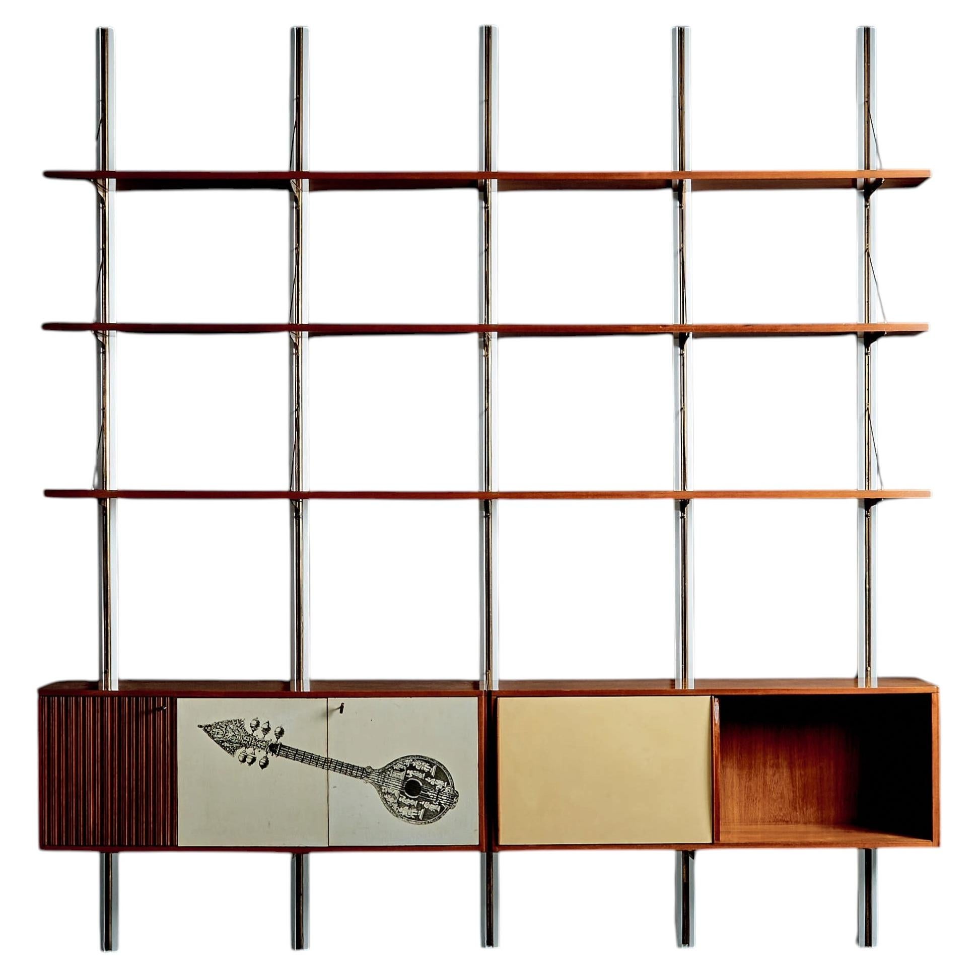 Elegant wall-mounted shelving unit attributed to Osvaldo Borsani, Italy, 1950s