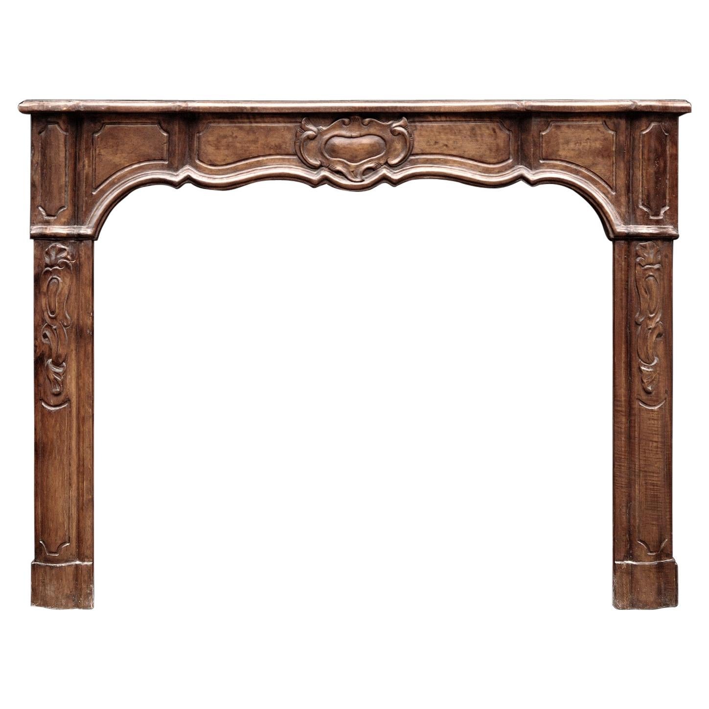 Elegant Walnut French Louis XV Style Fireplace For Sale