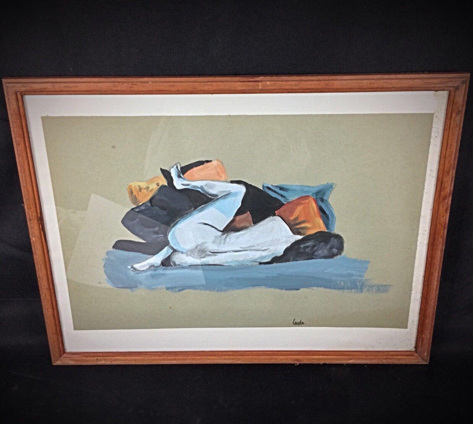 Aquarelle élégante de Ludo - Femme nue allongée, vue au dos - 2Y88 Bon état - En vente à Bordeaux, FR