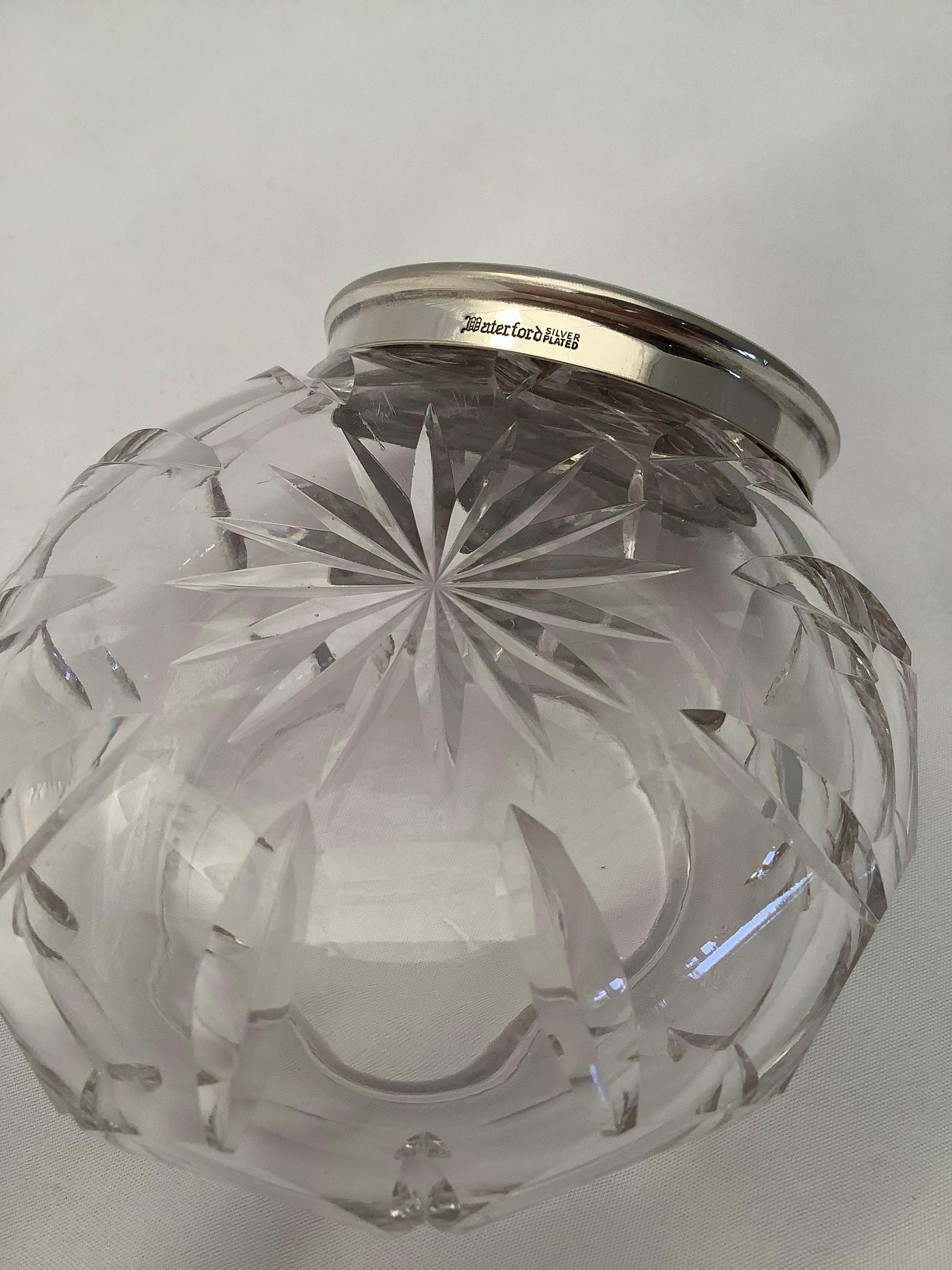English Elegant Waterford Cut Crystal Jar with Silver Lid