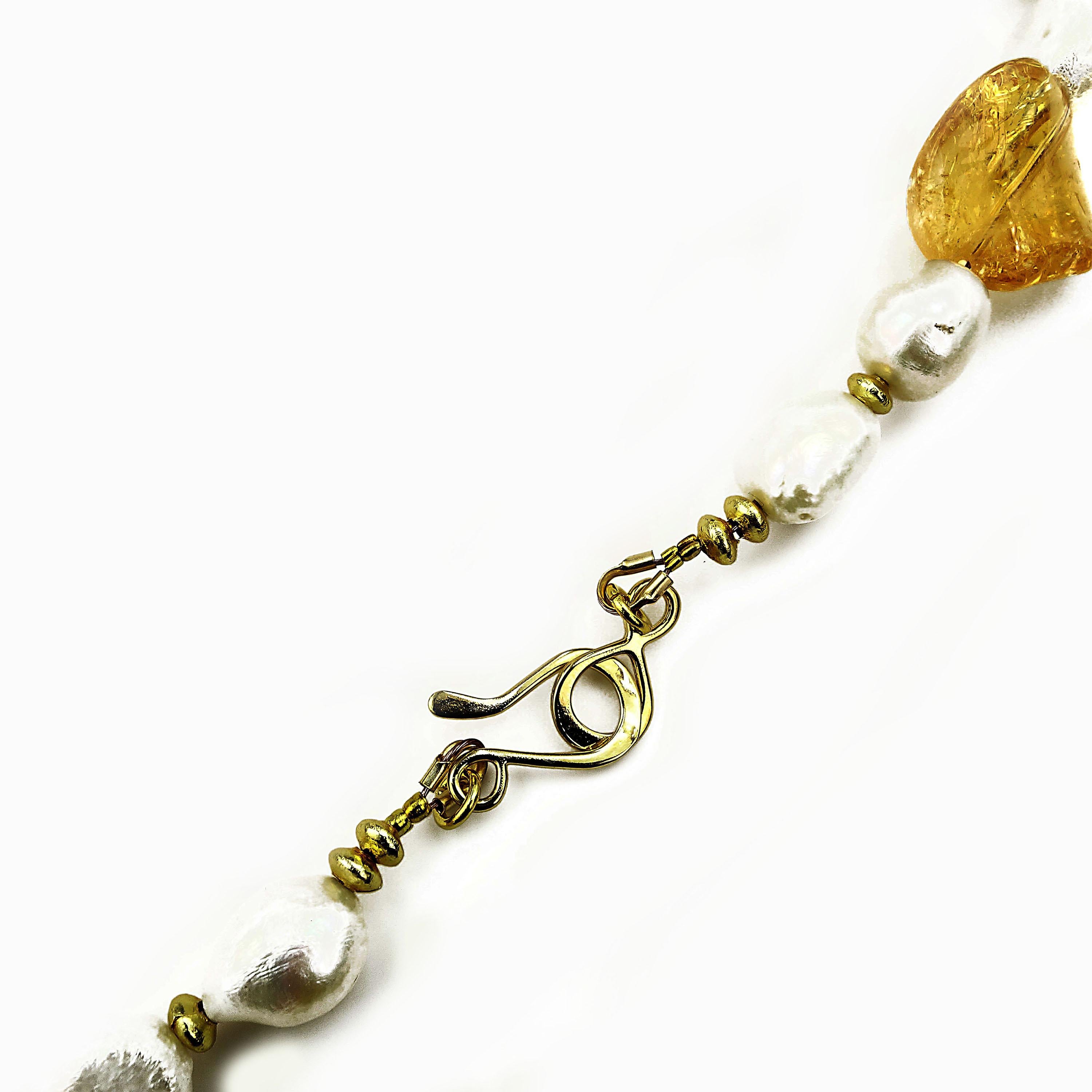 Gemjunky Elegant Wavy Citrine and Baroque Pearl Choker Necklace 6