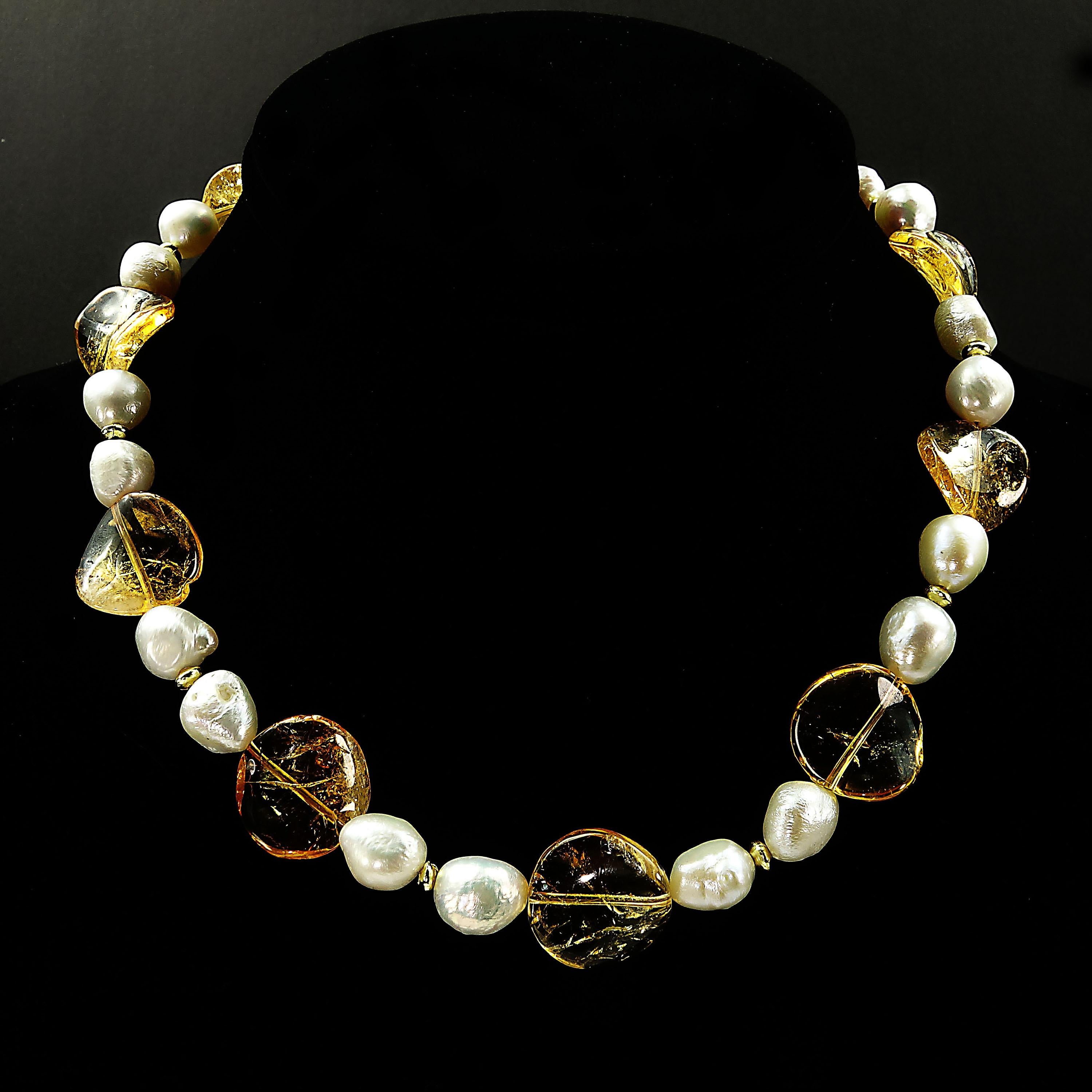 Gemjunky Elegant Wavy Citrine and Baroque Pearl Choker Necklace 7