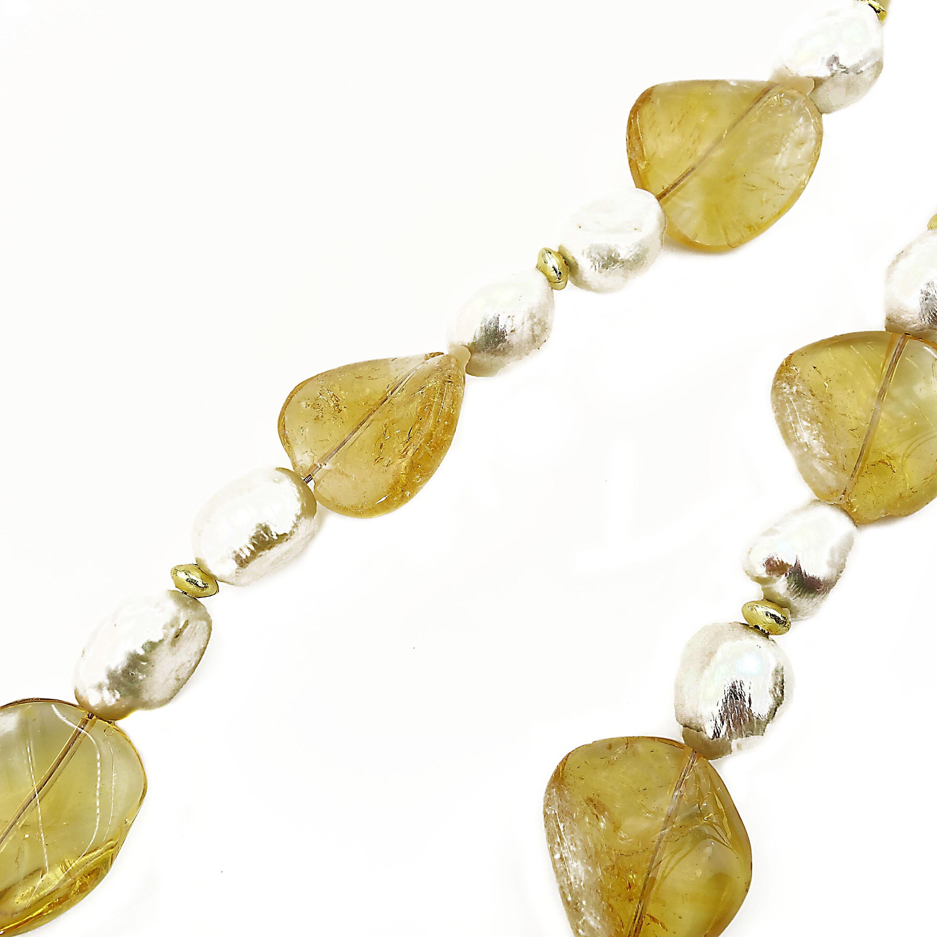 Contemporary Gemjunky Elegant Wavy Citrine and Baroque Pearl Choker Necklace