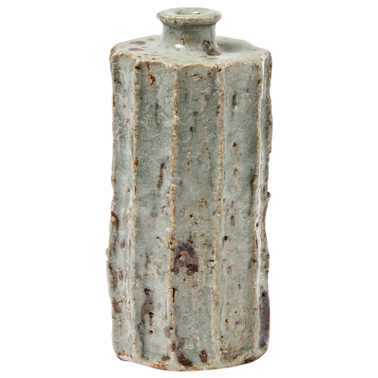 Elegant White and Grey Ceramic Bottle by Gutman French Handmade Decorative Art