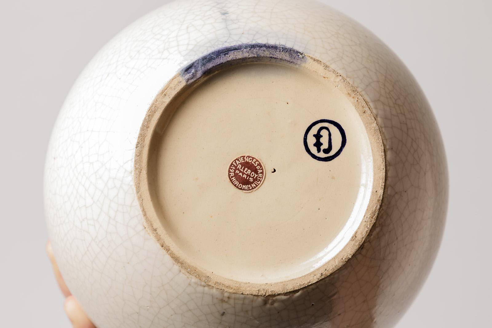 20th Century Elegant White Art Deco Ceramic Vase by Henry Chaumeil 1930 Jourdain