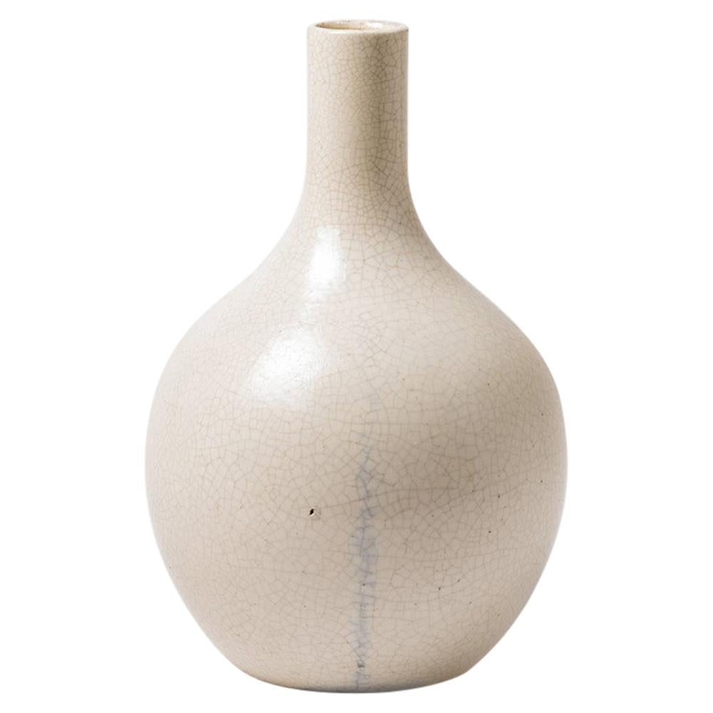 Elegant White Art Deco Ceramic Vase by Henry Chaumeil 1930 Jourdain