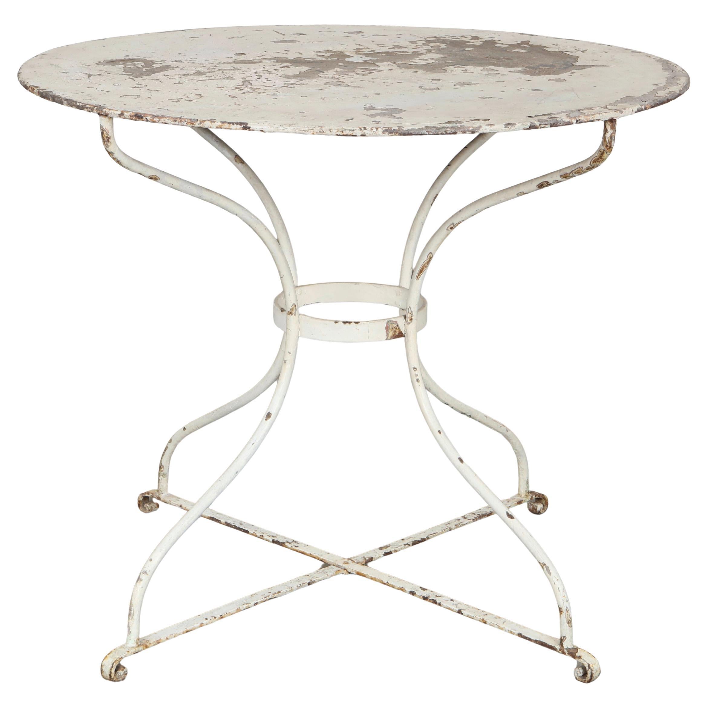 Elegant White French Round Outdoor Metal Table, 1950s