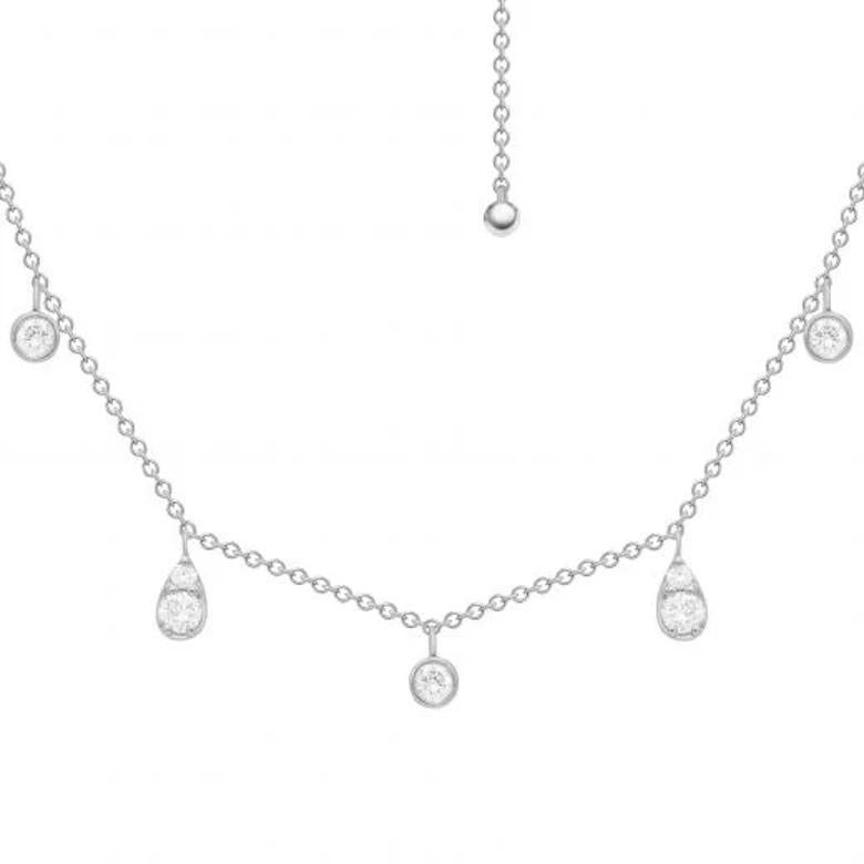 Modern Elegant White Gold Diamond Dangle Princess Drop Necklace for Her For Sale