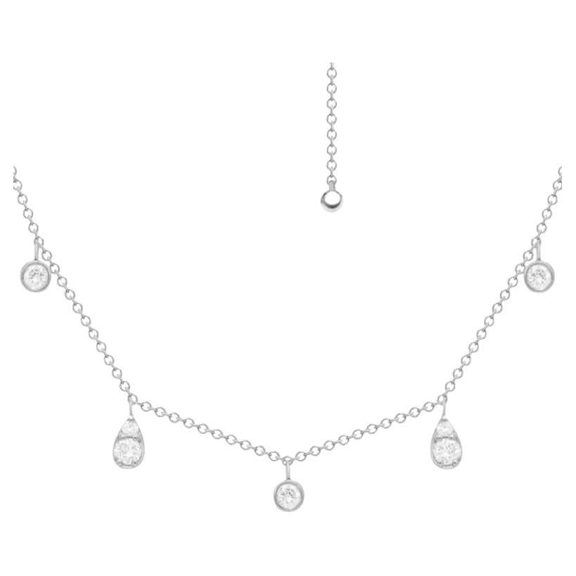 Elegant White Gold Diamond Dangle Princess Drop Necklace for Her For Sale