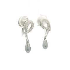 Elegant White Gold Diamond w/ Teardrop Gray Pearl Drop Dangle Screw On Earrings