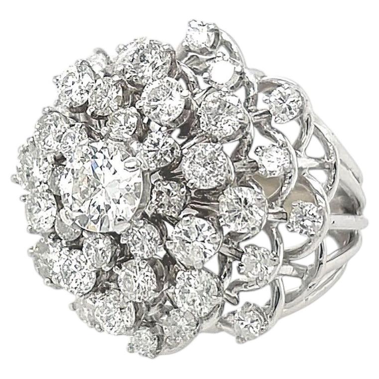 Elegant White Gold Domed Lattice Cocktail Ring For Sale