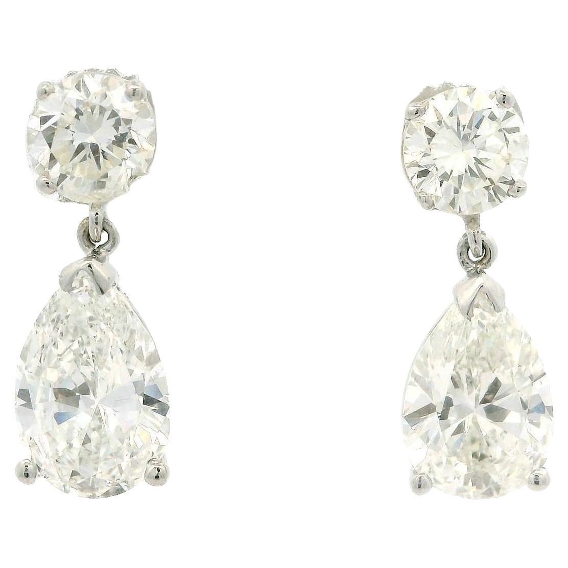 Elegant White Gold GIA 4.87ctw Pear & Round Diamond Dangle Drop Earrings