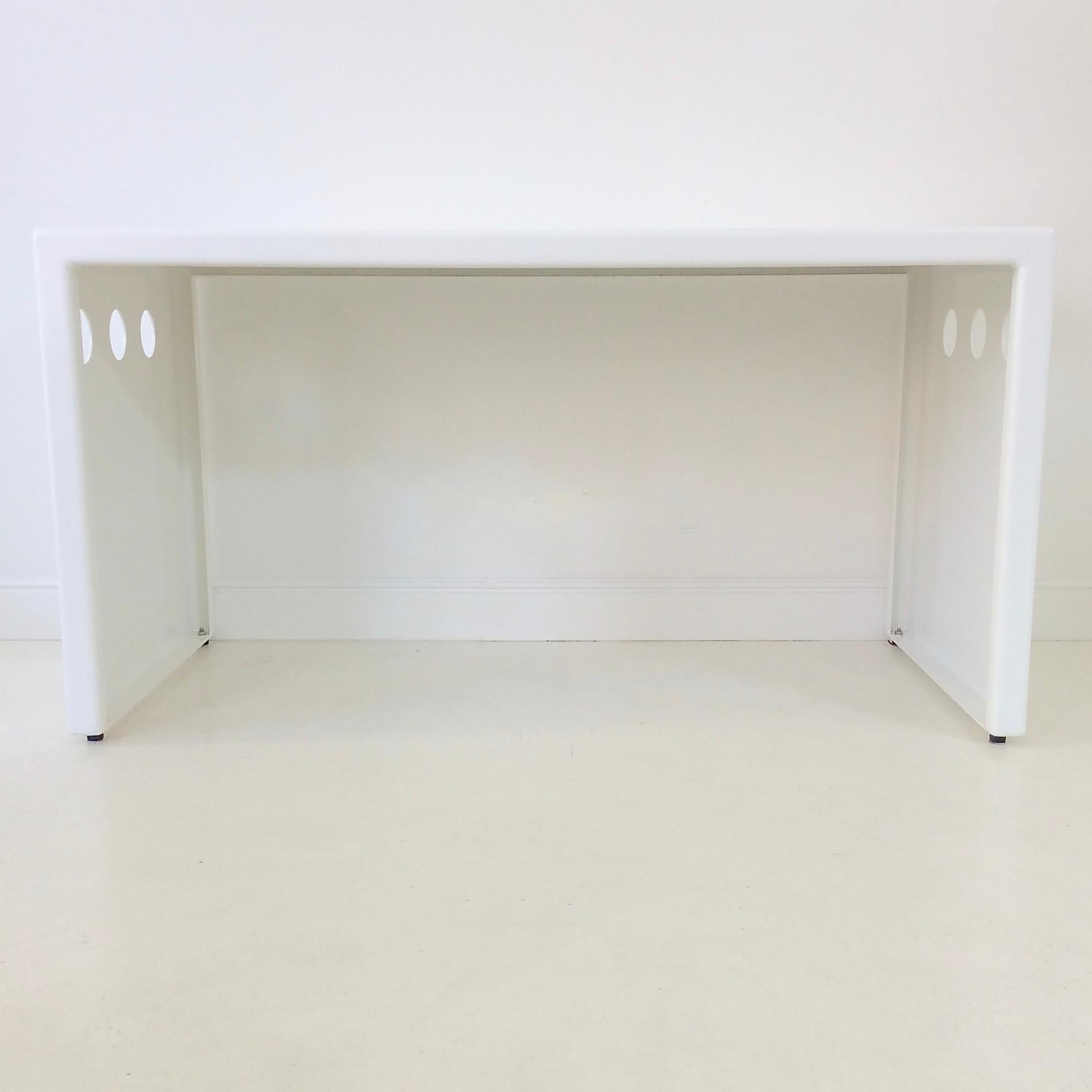 Post-Modern Elegant White Lacquered Metal Console/Desk, circa 1980