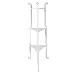 Vintage Elegant White Lacquered Plant Stand with Nickel Hardware