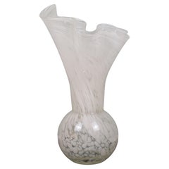 Elegant White Murano Glass Vase, Hand-Blown Venetian Design, Sculptural Form
