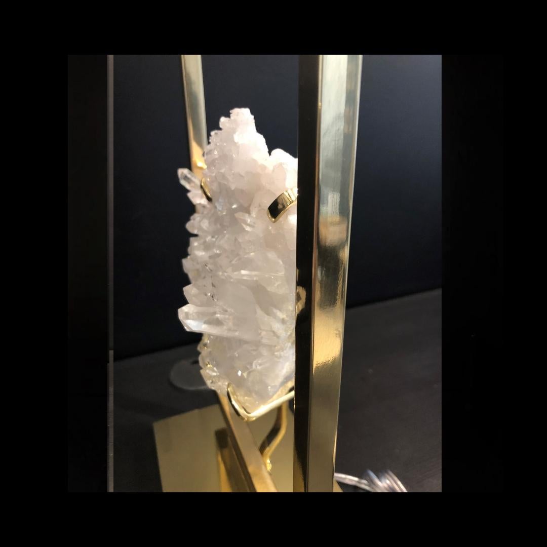 Brazilian Elegant White Rock Crystal and Brass Table Lamp