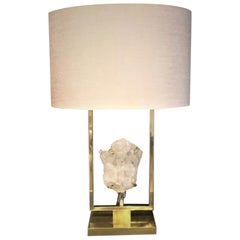 Elegant White Rock Crystal and Brass Table Lamp