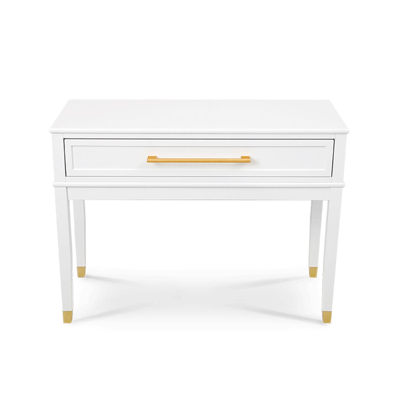 The contemporary glam appeal of this white console table boasts your choice of available finish. As practical as it is pretty, this hancrafted solid wood console table features one generous drawer and it's supported by elegant legs. The deep drawer