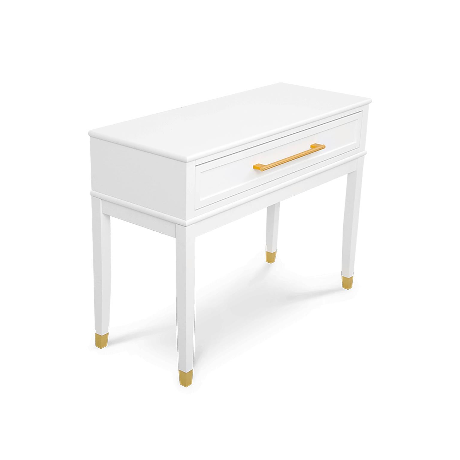 Islamic Elegant Modern Classic White Wooden Dresser Console with Brass Accents For Sale