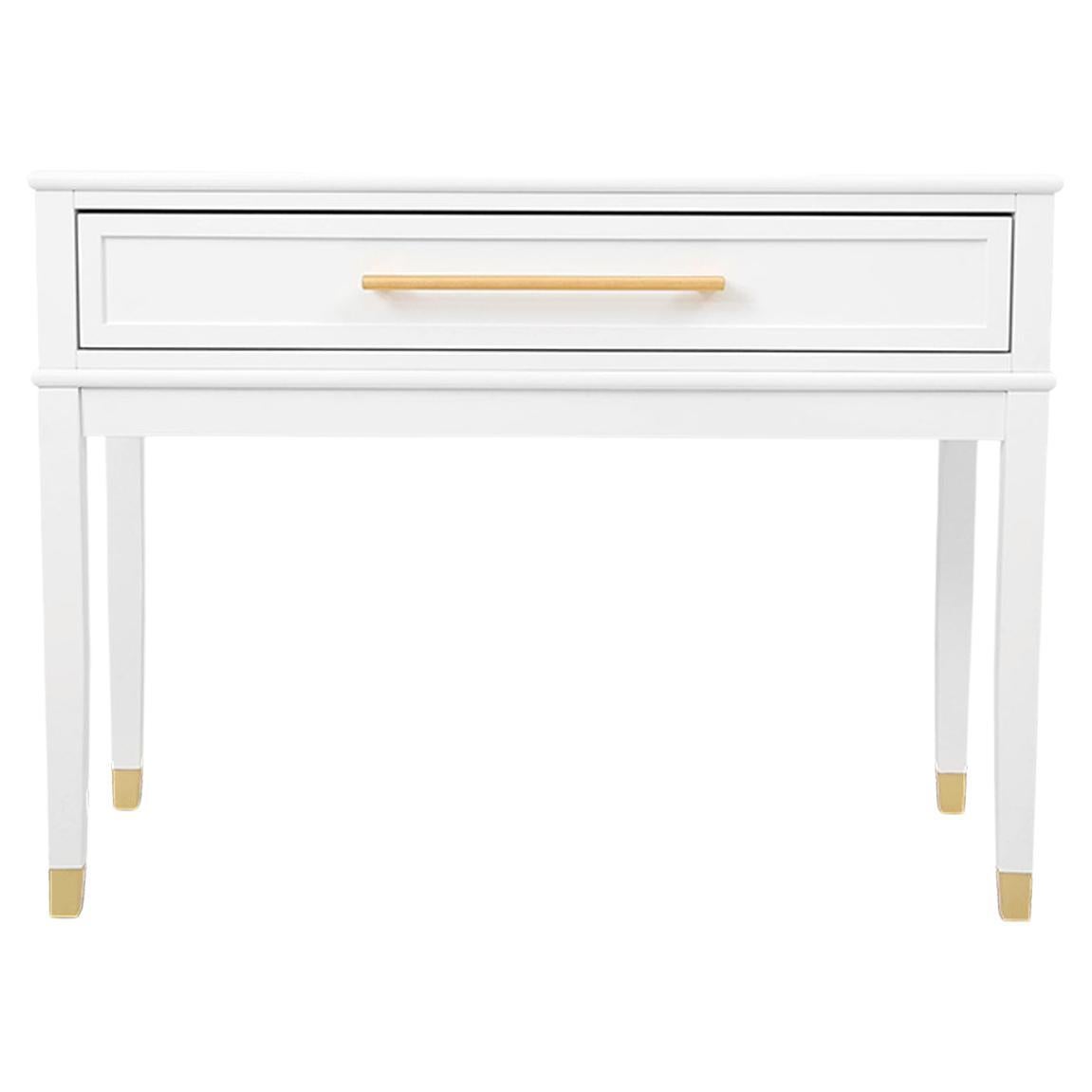 Elegant Modern Classic White Wooden Dresser Console with Brass Accents For Sale