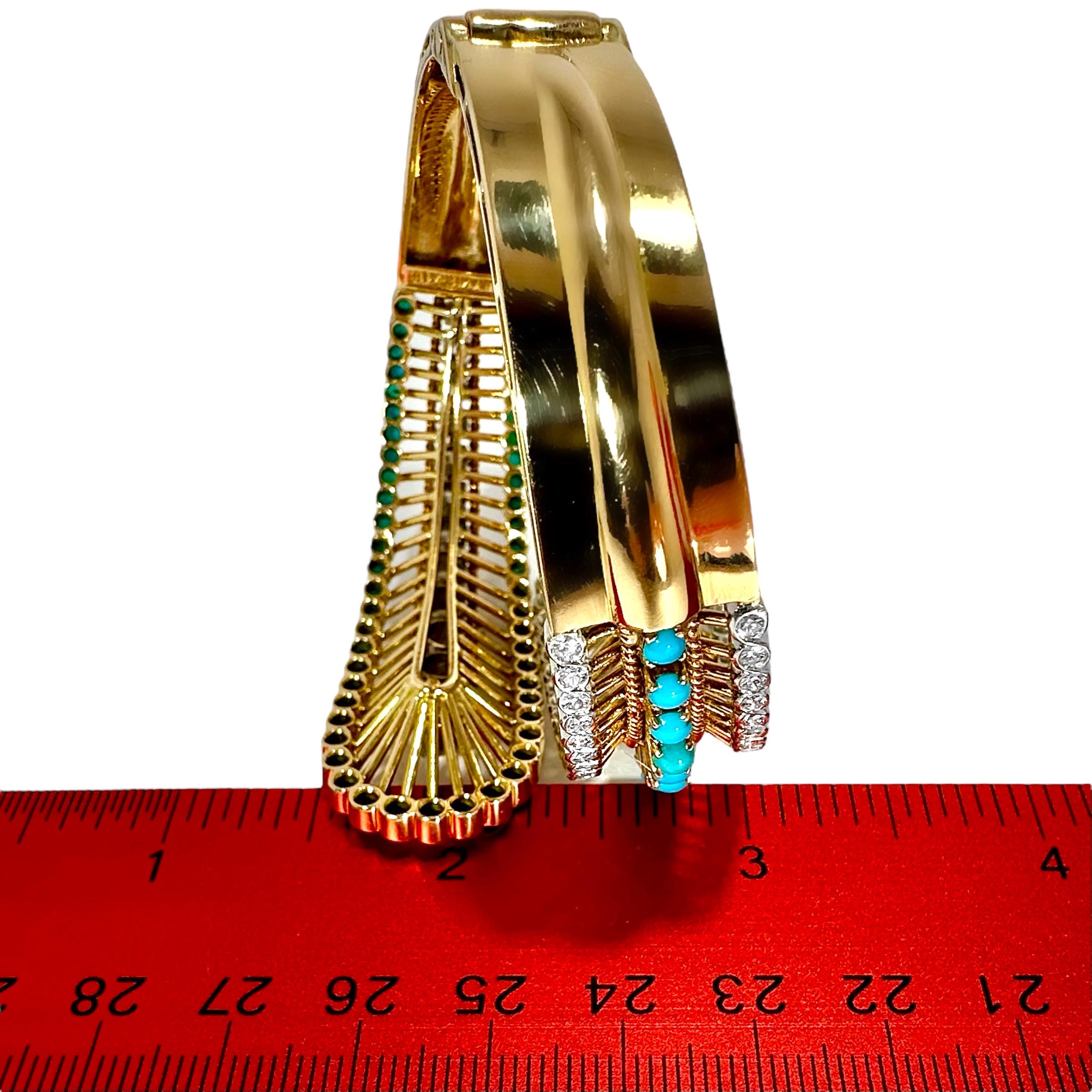 Elegant Wide Bypass Cuff in Gold, Turquoise & Diamonds by Greek Maker VOURAKIS  4