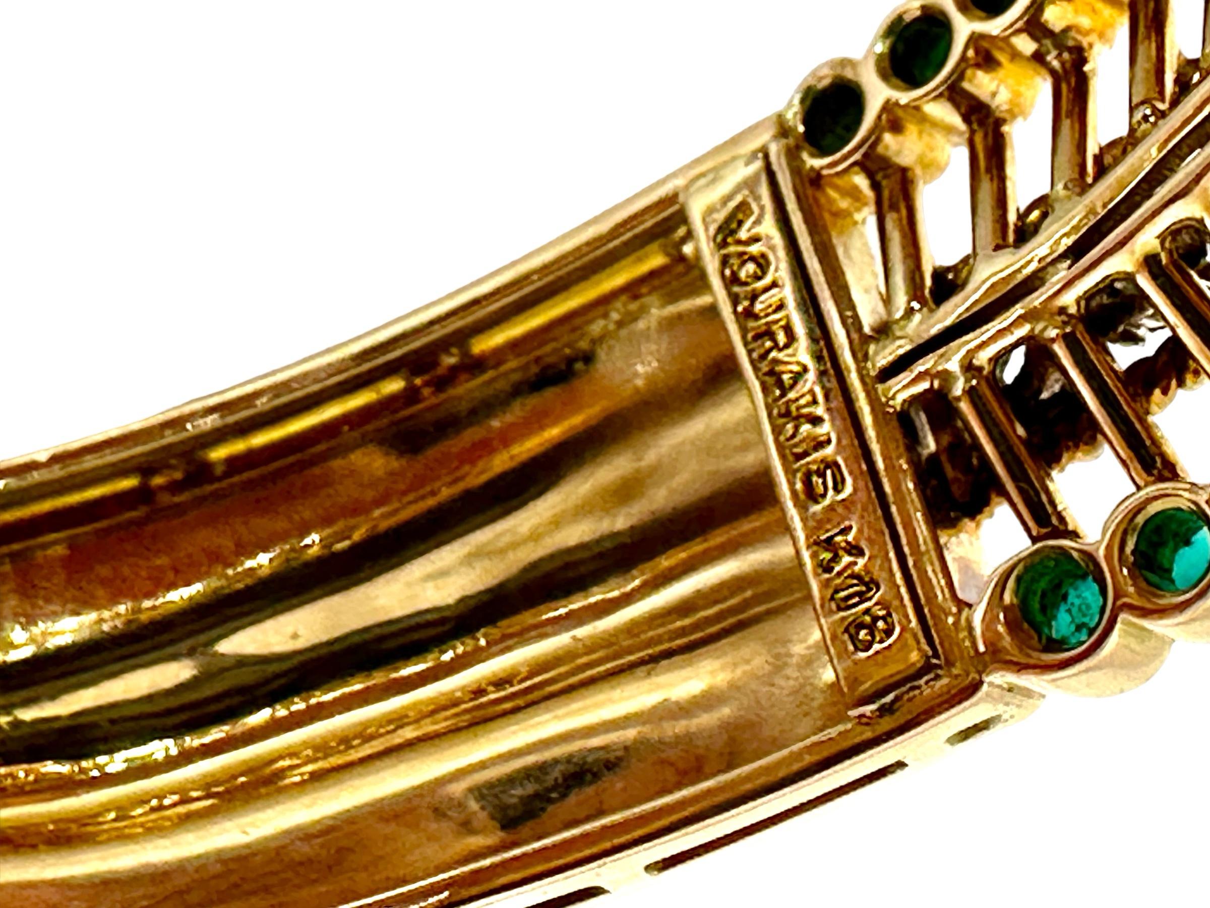 Elegant Wide Bypass Cuff in Gold, Turquoise & Diamonds by Greek Maker VOURAKIS 5