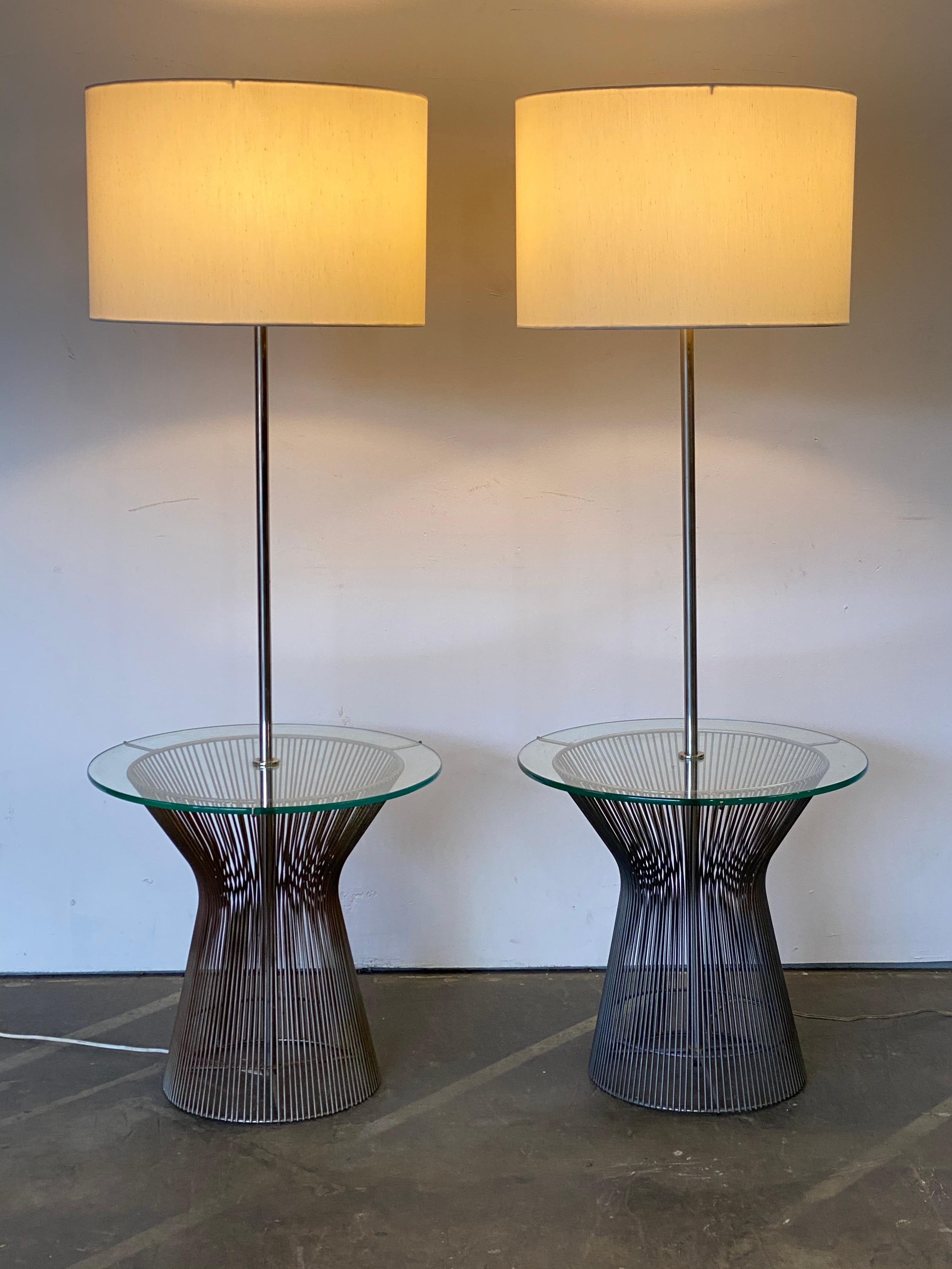 Mid-Century Modern Elegant Wire Floor Lamps with Glass Tray Table by Laurel Lamp Company