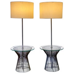 Vintage Elegant Wire Floor Lamps with Glass Tray Table by Laurel Lamp Company