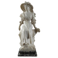 Elegant Woman with a Parasol in White Marble, Venetian Work