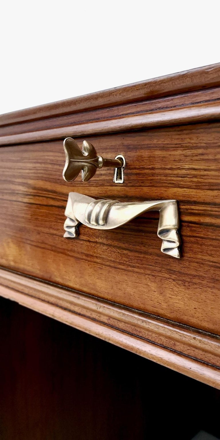 Elegant Wood and Ebonized Wood Writing Desk with Brass Handles, Italy, 1940s at 1stDibs