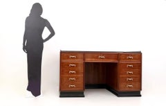 Elegant Wood and Ebonized Wood Writing Desk with Brass Handles, Italy, 1940s