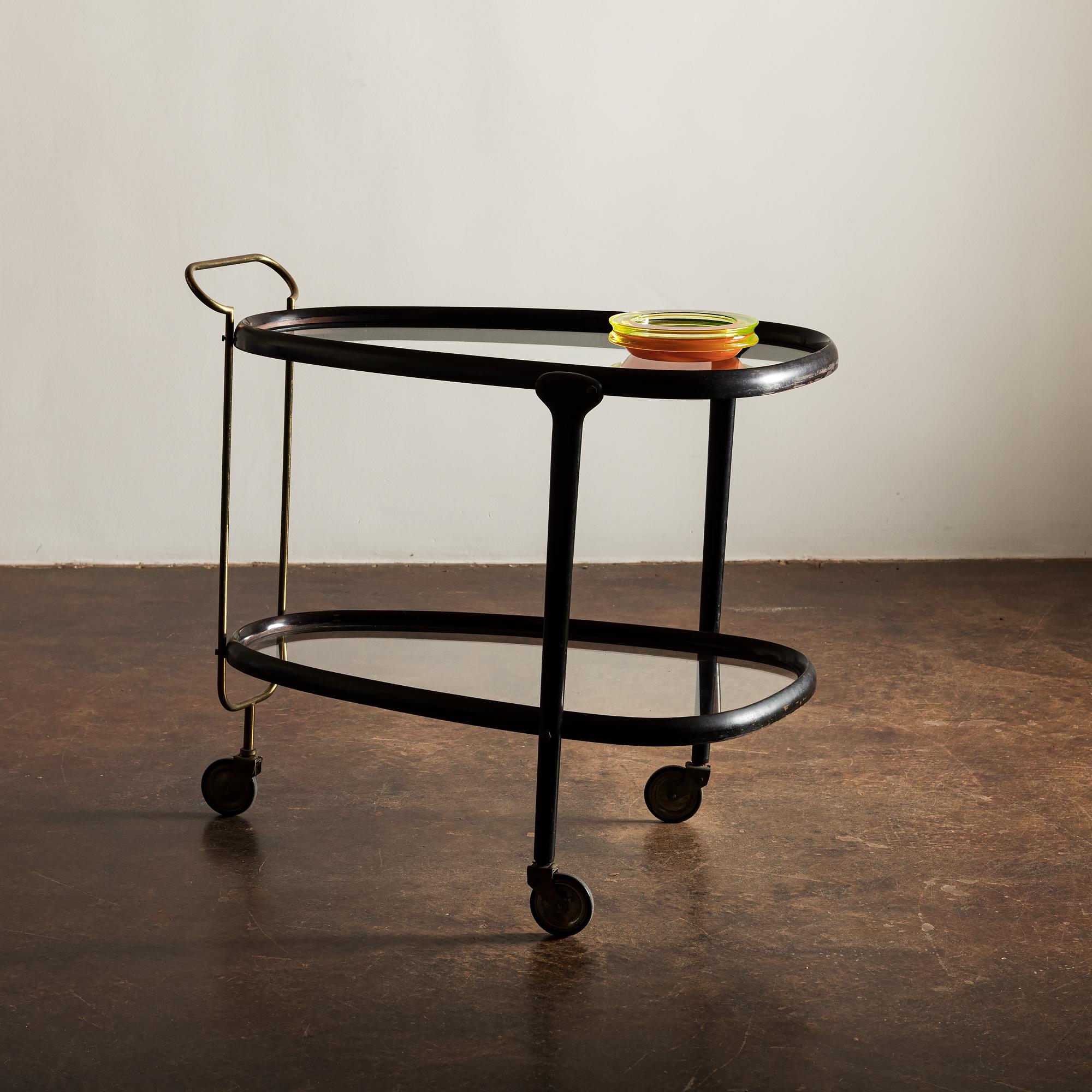 Mid-Century Modern Elegant Wood and Glass Bar Cart Italy, 1950s