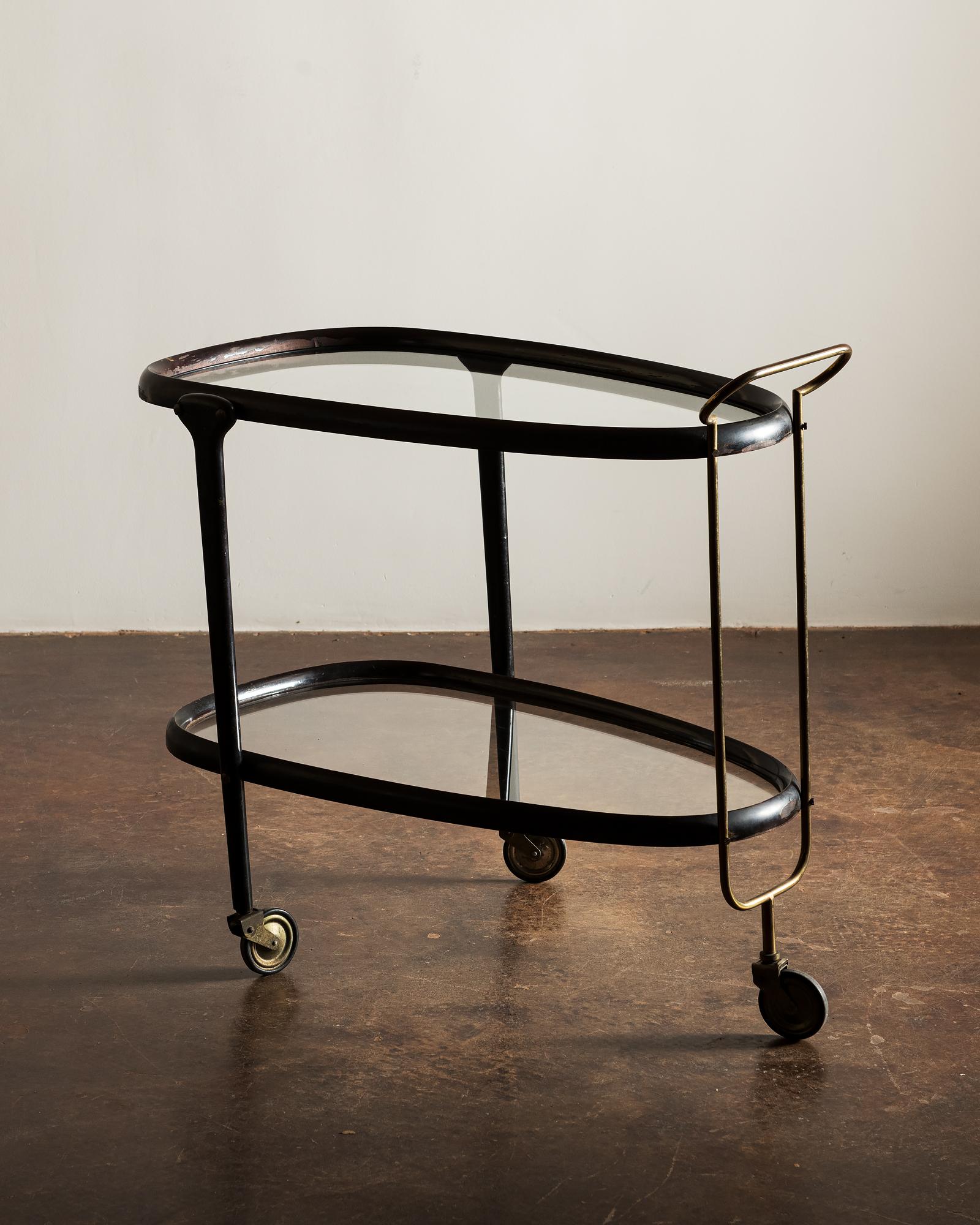 Italian Elegant Wood and Glass Bar Cart Italy, 1950s