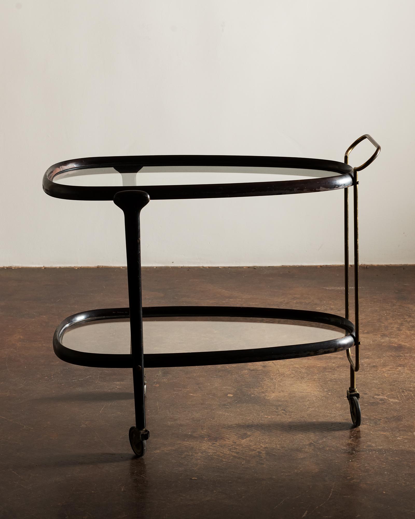 Mid-20th Century Elegant Wood and Glass Bar Cart Italy, 1950s