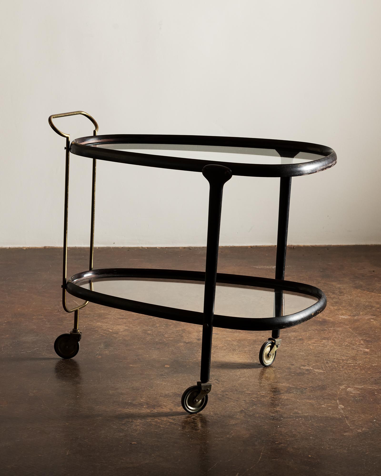 Brass Elegant Wood and Glass Bar Cart Italy, 1950s