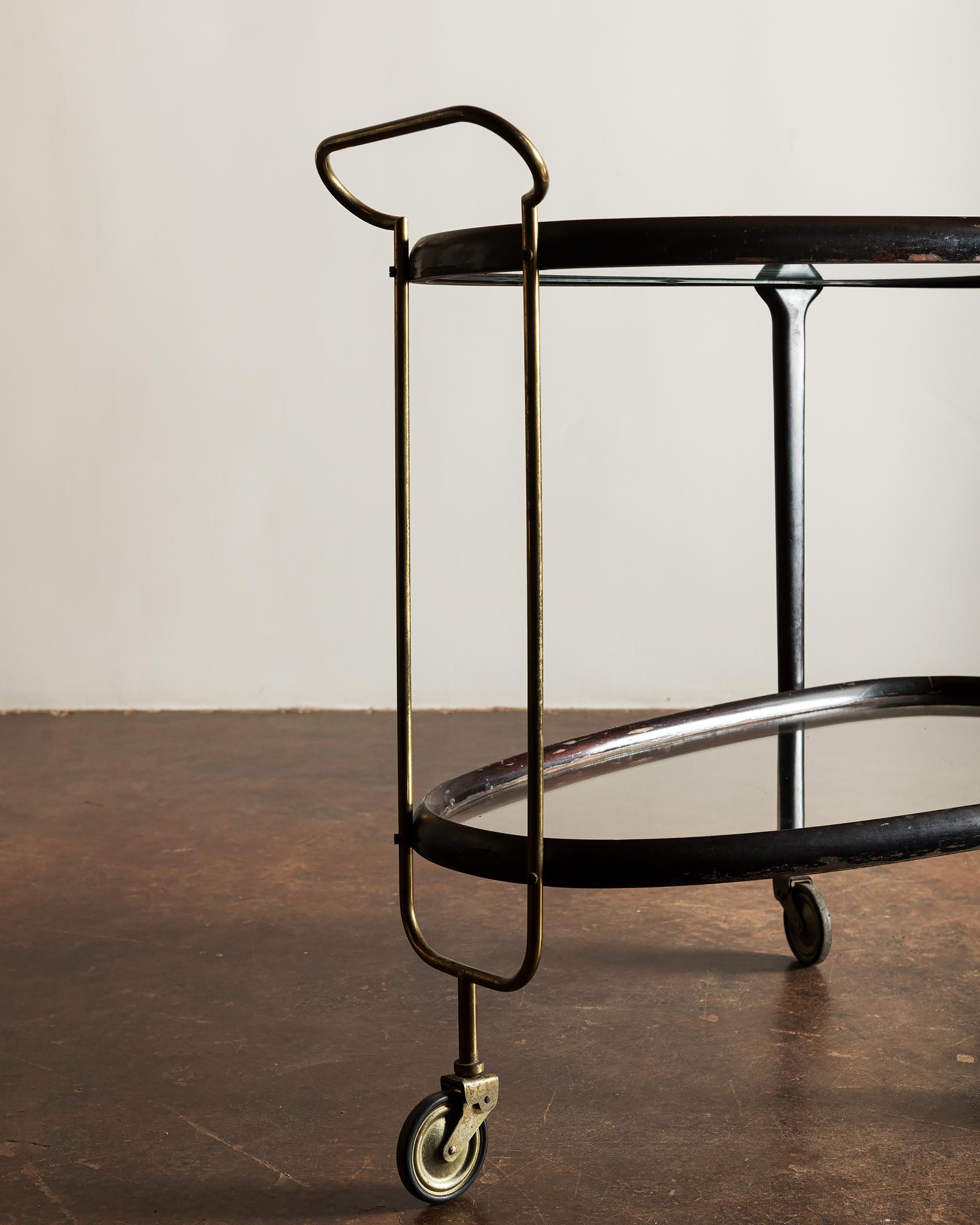 Elegant Wood and Glass Bar Cart Italy, 1950s 1