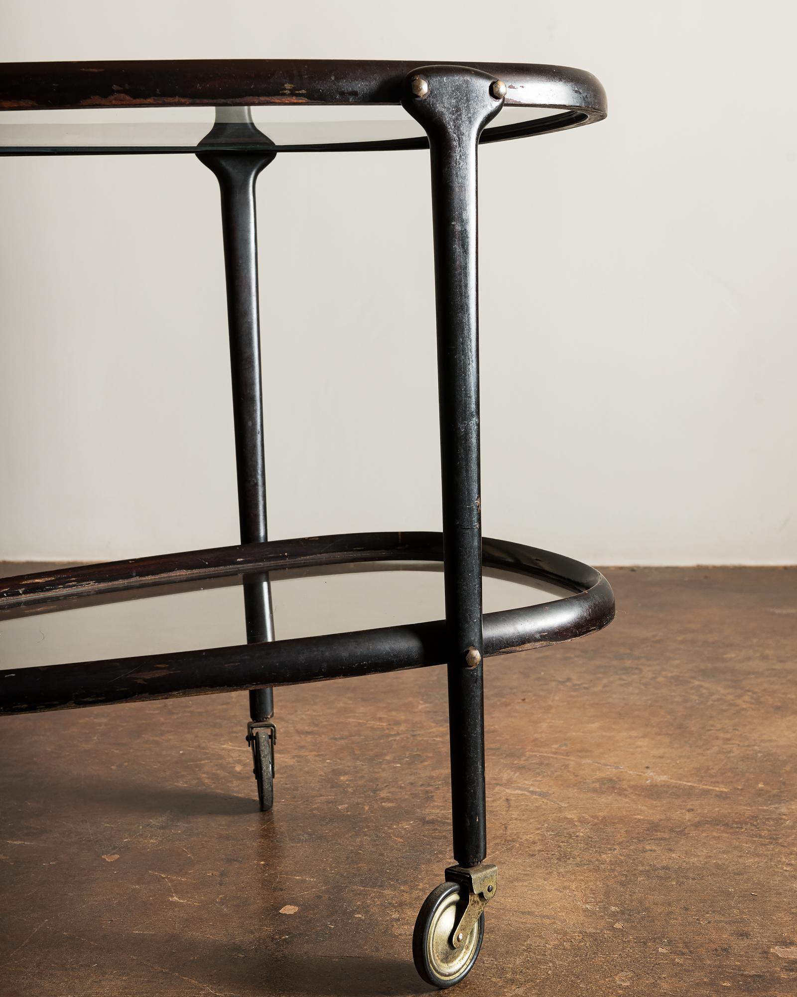 Elegant Wood and Glass Bar Cart Italy, 1950s 2