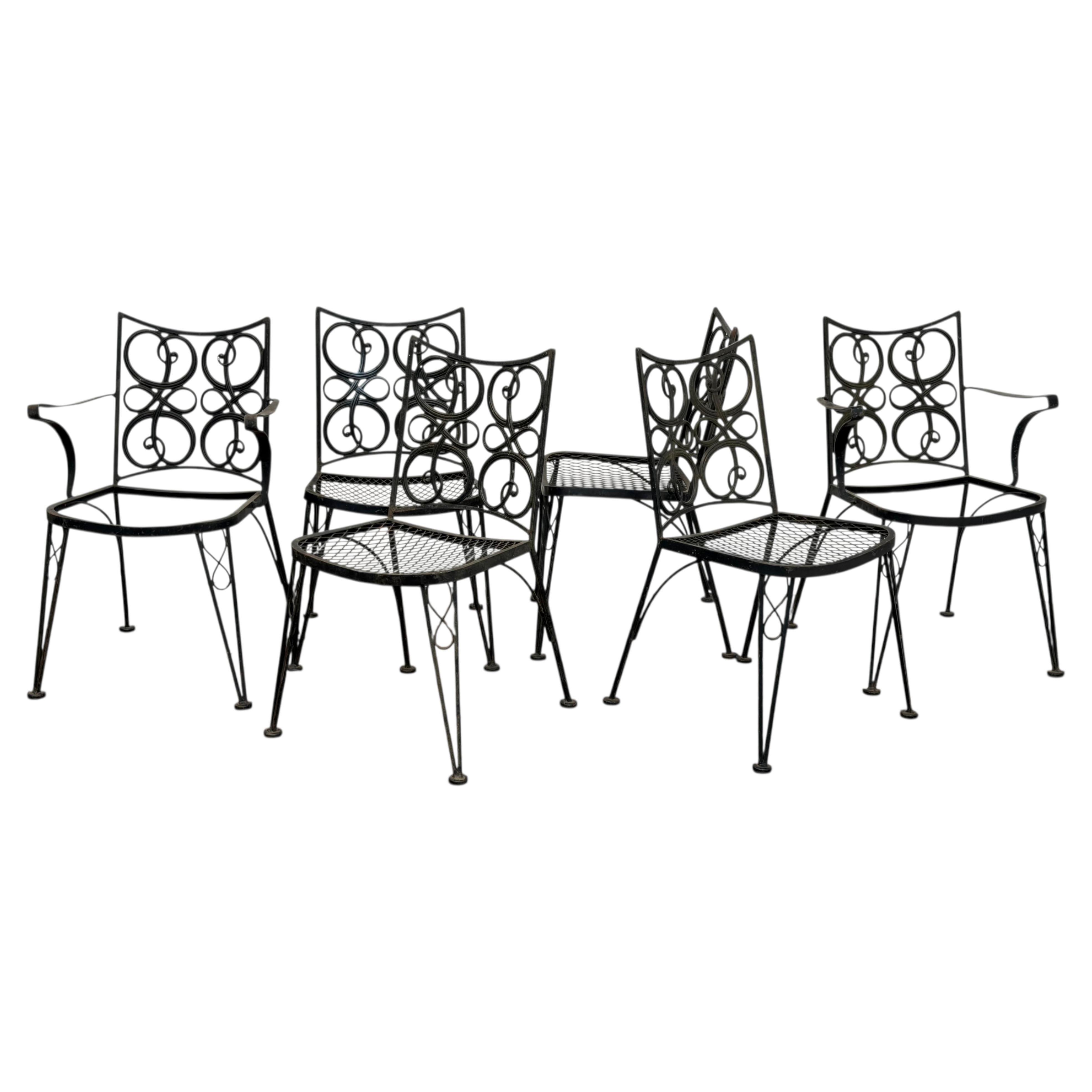 Elegant Woodard Iron Dining Patio Chairs, Set of Six