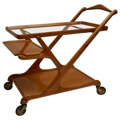 Used Elegant Wooden Bar Cart Serving Trolley, Italy, 1950s